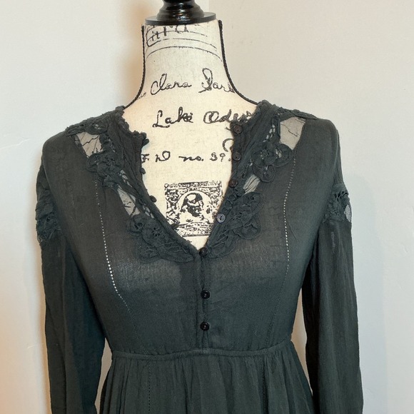 Free People FP One Black Lace Trim Long Sleeve Mini Dress XS - Picture 5 of 6